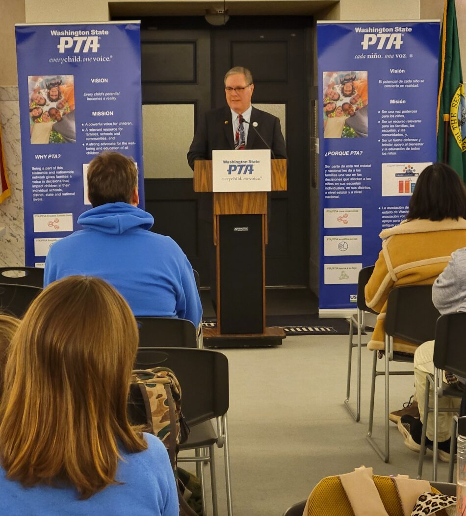 Lieutenant Governor Denny Heck spoke to WSTPA members attending Focus on Advocacy Day, January 15th. Heck shared that he was a long-time education advocate himself, and encouraged members to be the voice for their students – at all levels of government, but particularly with local school boards. “Parent voice is powerful,” said Heck. 