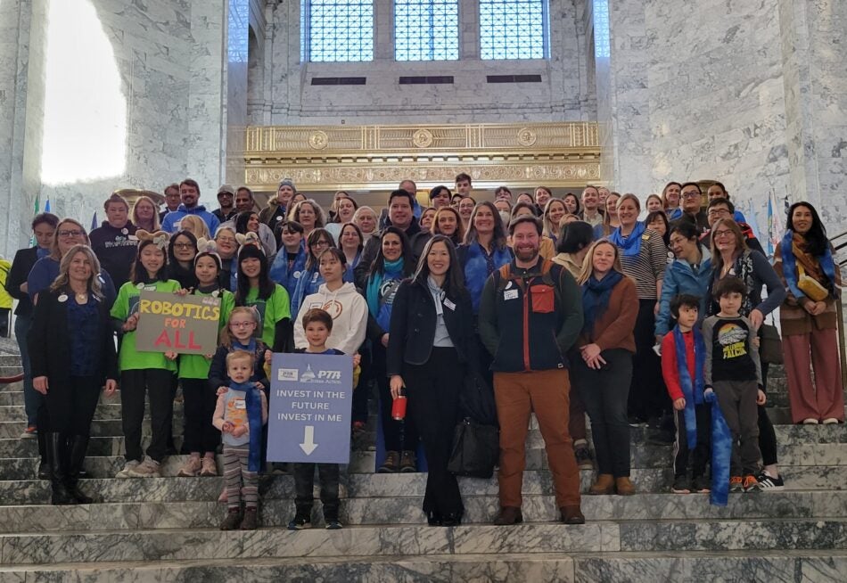 Focus Day advocates assemble on the Capitol steps in Olympia on 1/15/2024.