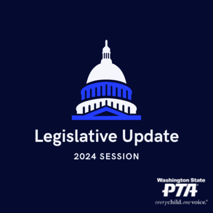 A silhouette of the Olympia Capitol building with the words "Legislative Update" in the foreground.